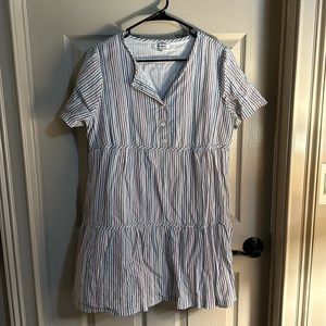 Madewell Striped Tiered Mini Dress Crewneck Button Front Size Large Multicolor